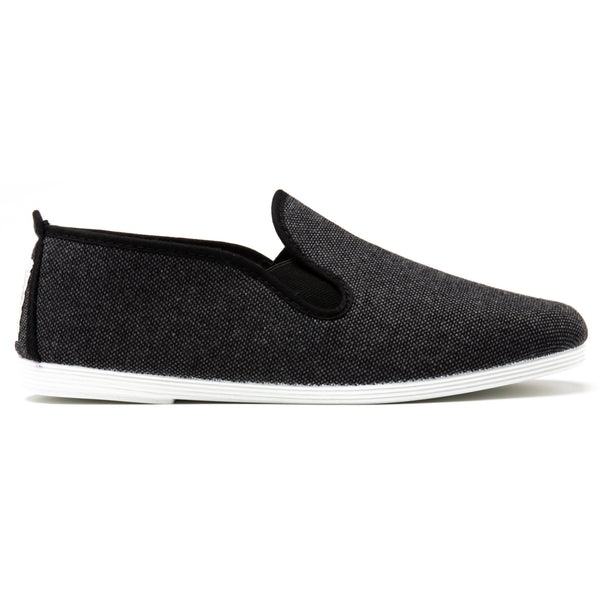 Mens Black Eco Slip on Plimsoll – Flossy Shoes