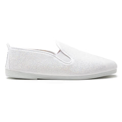 Womens White Sable Slip on Plimsoll